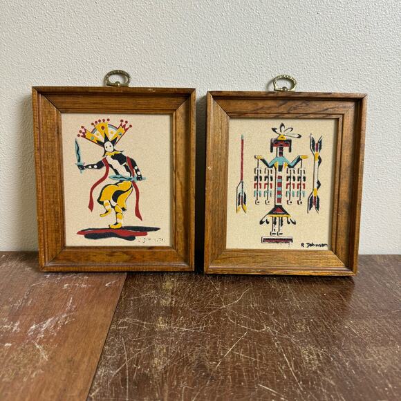 Vintage Framed Native American Sand Art R.‎ Johnson Apache Spirit Dancer - Picture 1 of 12